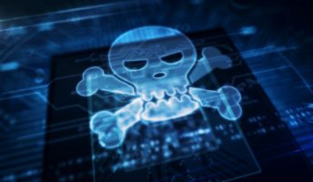 Blue skull hologram display
