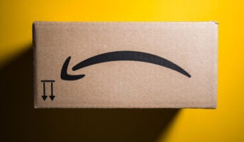 Amazon Prime box with an upsidown arrow
