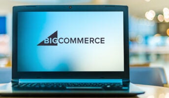Laptop computer displaying logo of BigCommerce