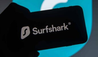 Surfshark logo on phone