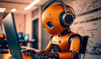 AI Bot in front of computer
