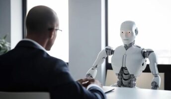 Human worker facing a robot