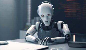 Robot sat at desk