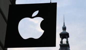 Apple logo in street