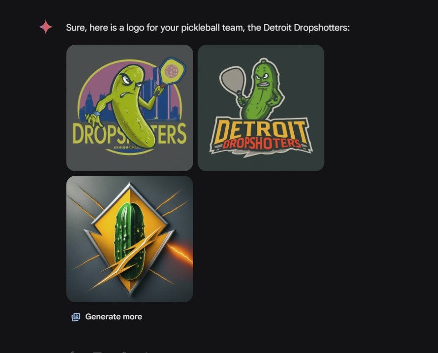 Gemini creates a logo for fictional pickleball team