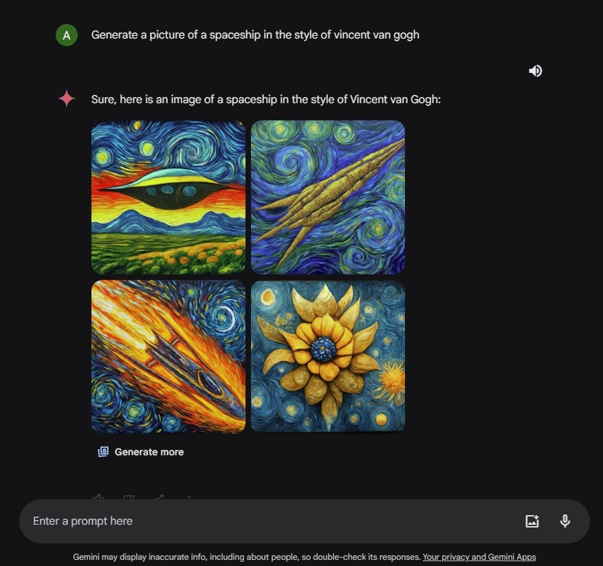 Gemin icreates AI version of van gogh