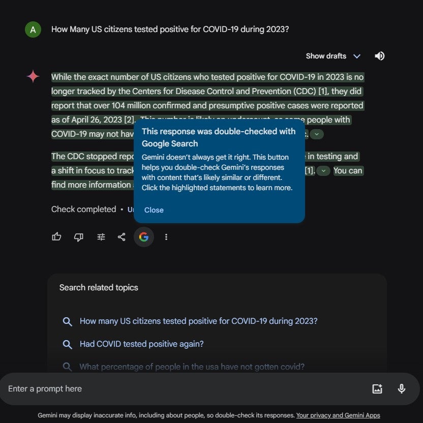 Google suggests we double check bard's answer.