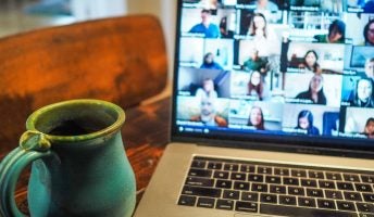 google meet video call with mug