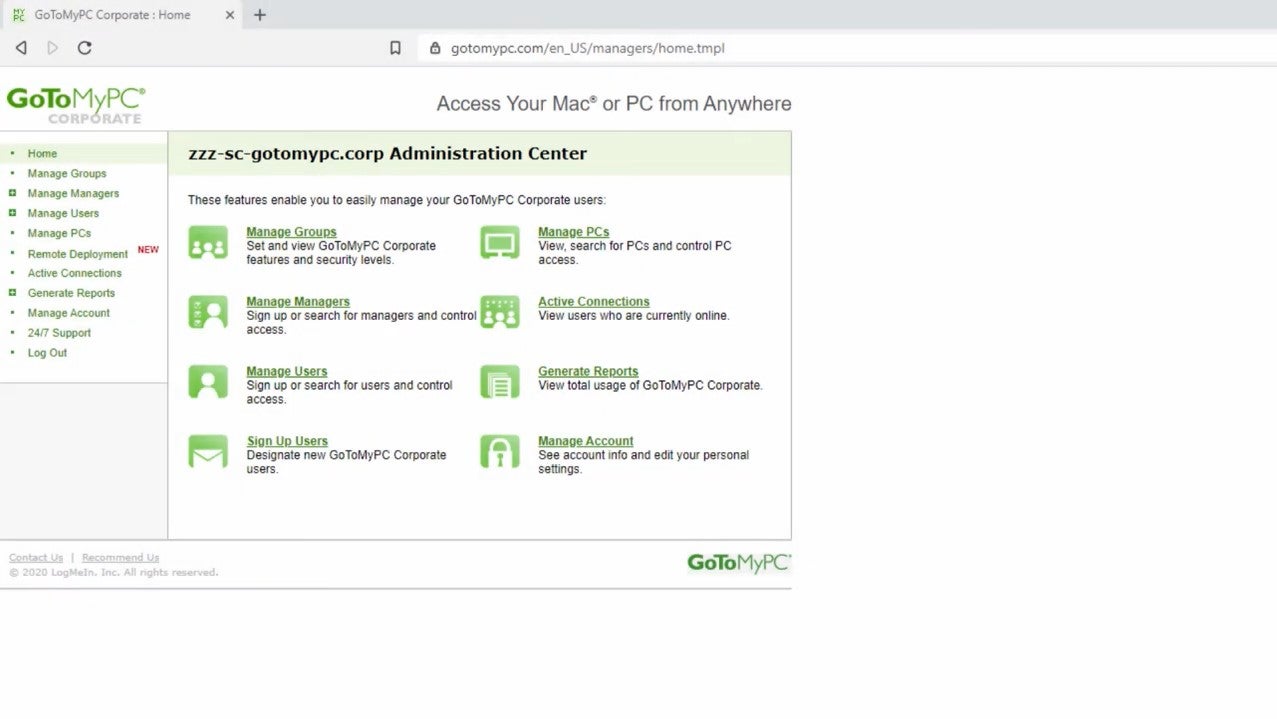 GoToMyPC home dashboard