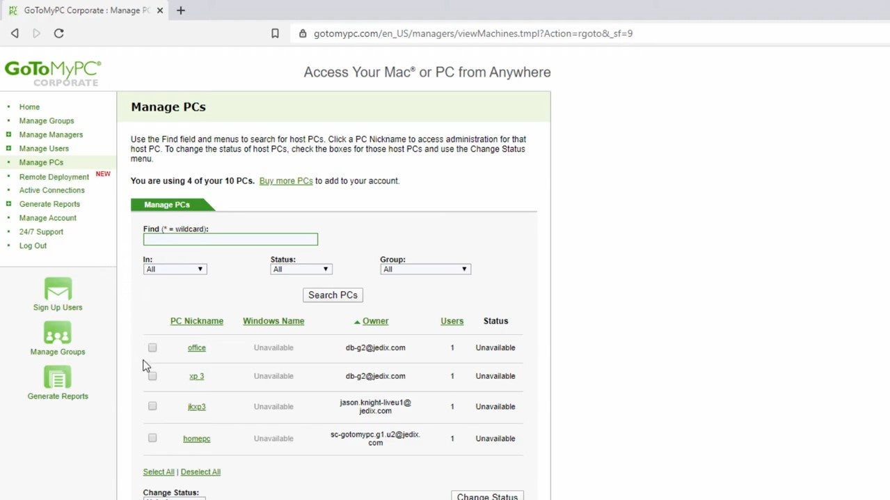 GoToMyPC: manage PCs