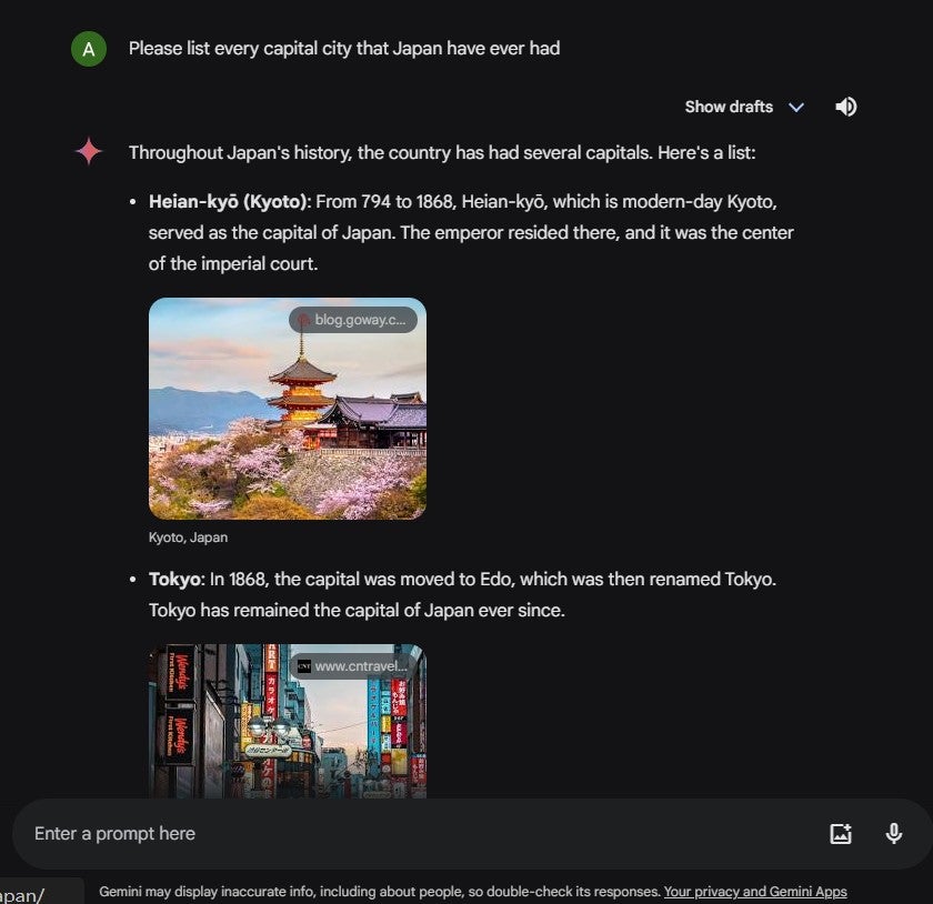 Asking gemini about japan's capitals