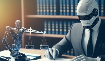 image of a robot lawyer at a desk