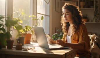 woman working from home at desk