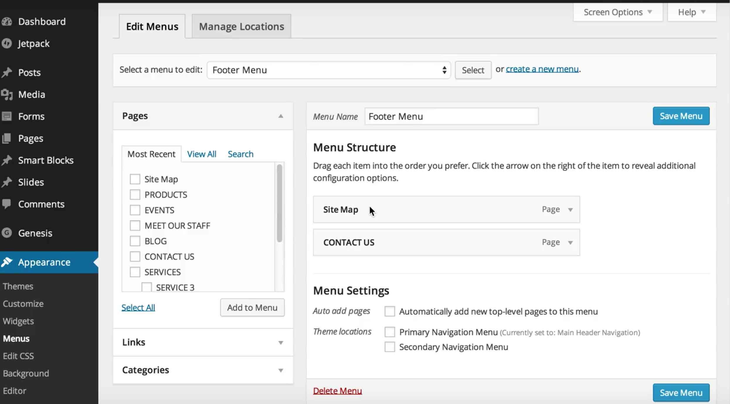 Menu navigation in WordPress
