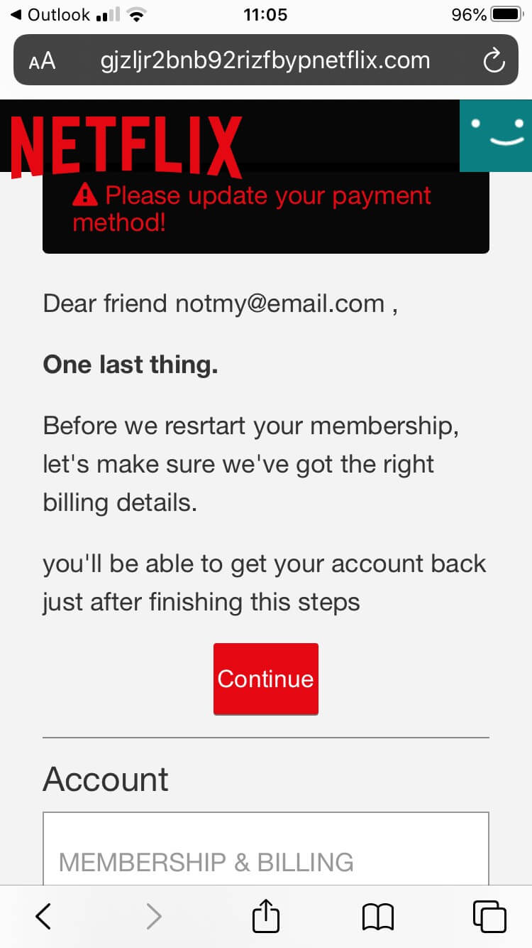 Netflix scam update billing details