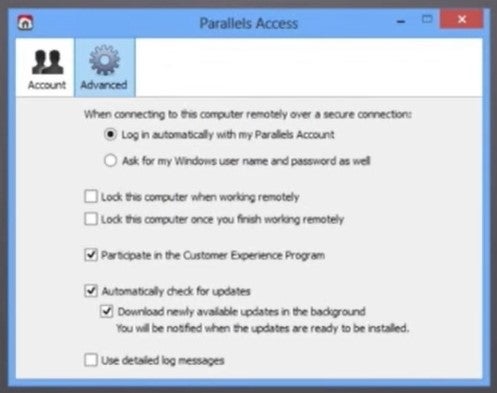 Parallels Access: Advanced Settings