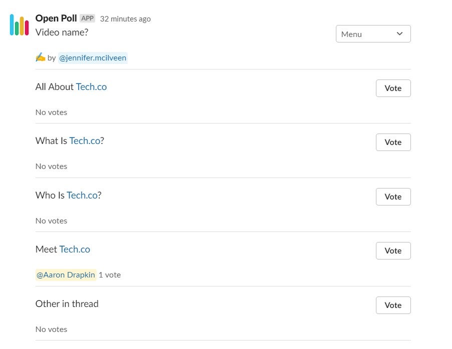 A poll generated by Jen. Tech.co's editor, in Slack. Image: Tech.co
