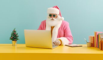 santa working at a desk