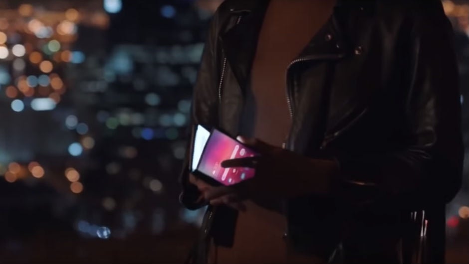 samsung folding phone at night