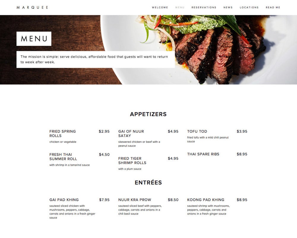 Squarespace menu block example