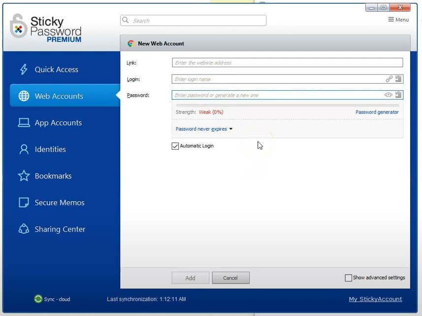 Sticky Password: web account