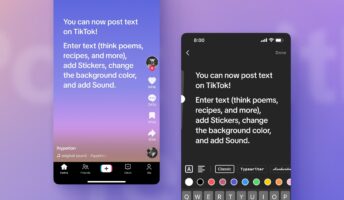 TikTok's new text post interface shown on mobile device screens