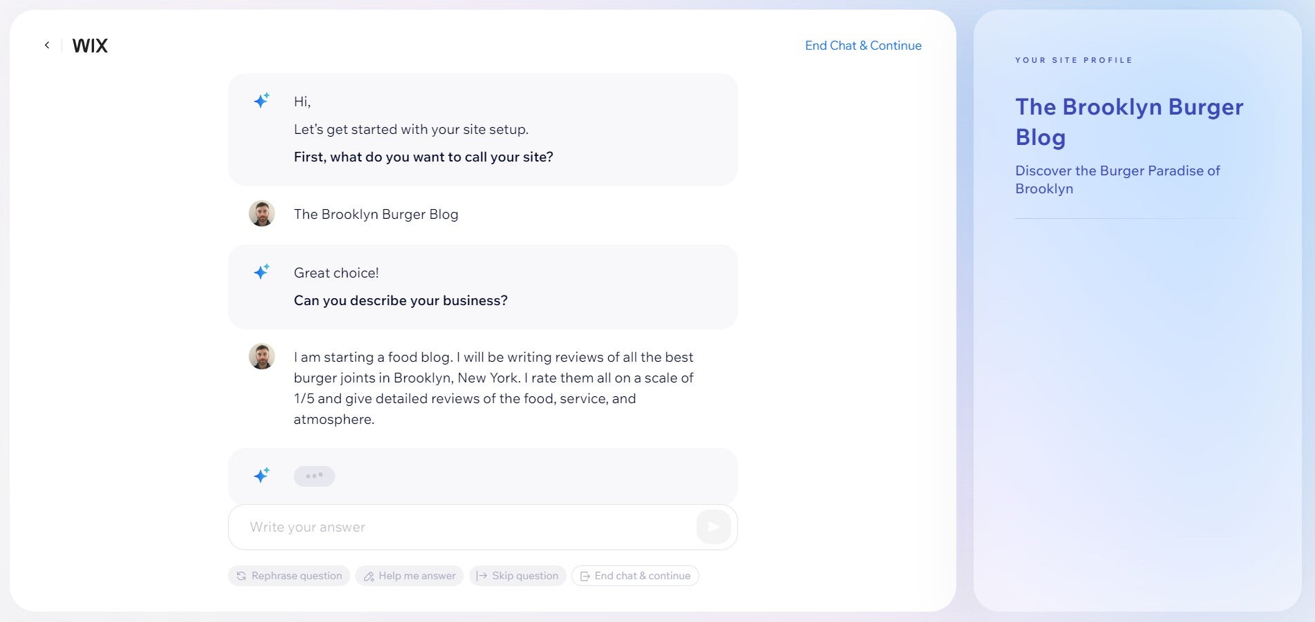 Giving wix some website prompts