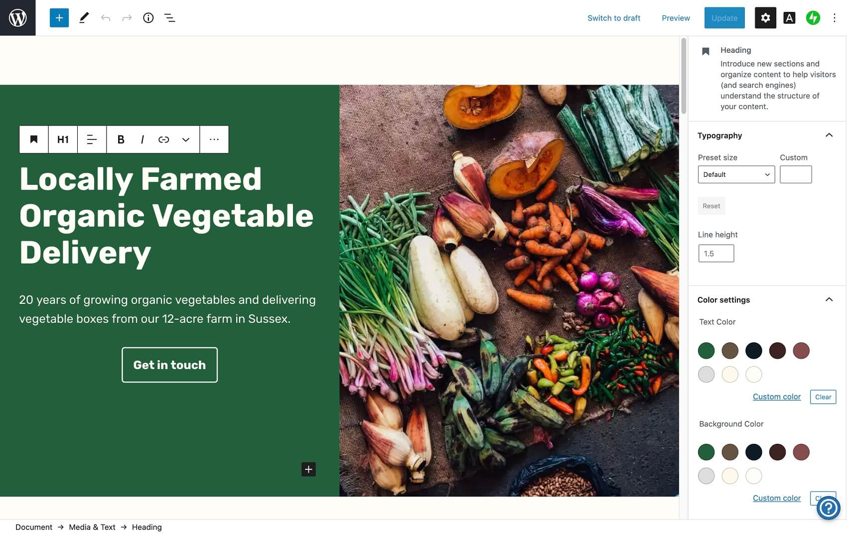 WordPress website editor