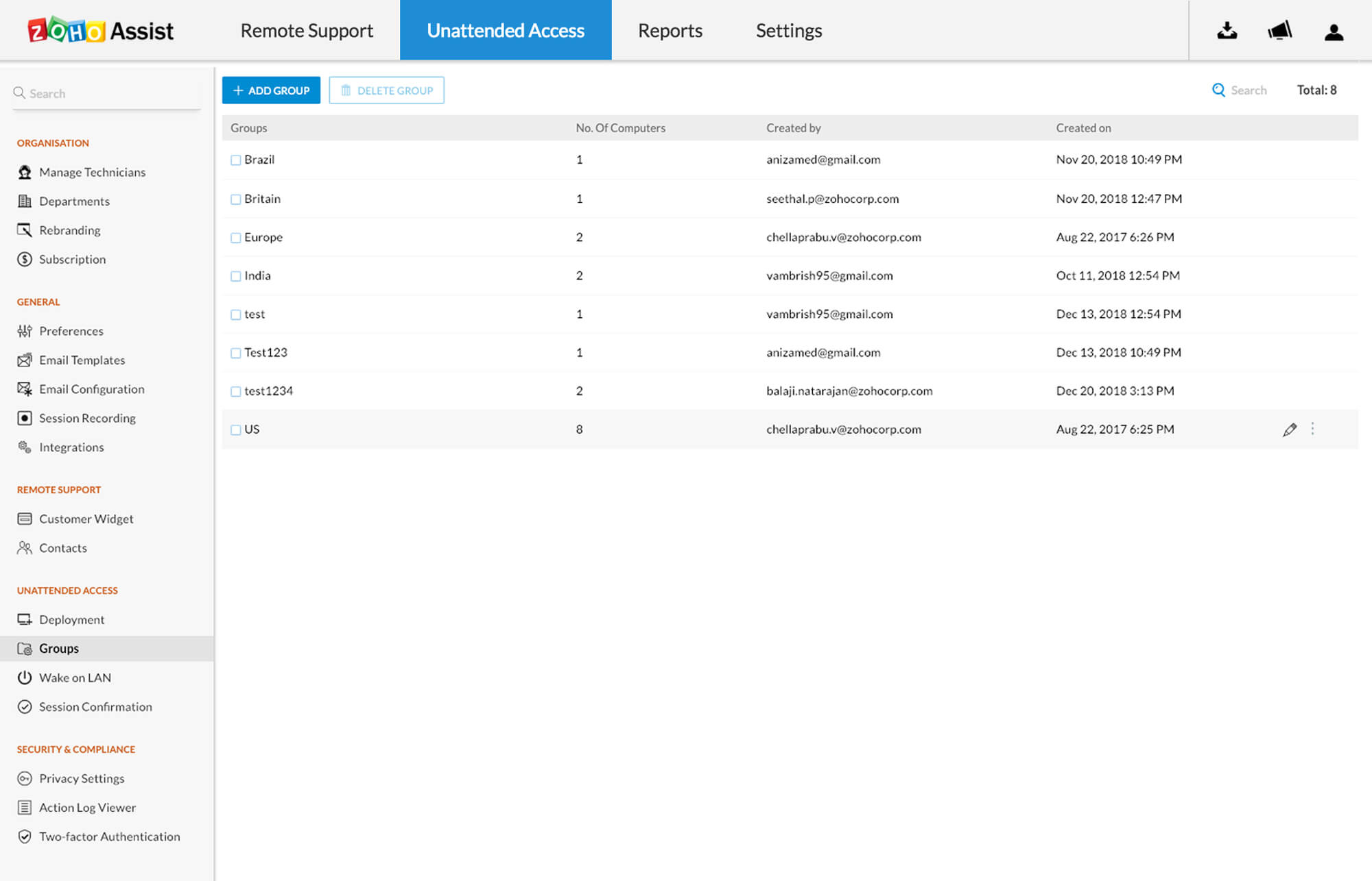 Zoho Assist unattended access