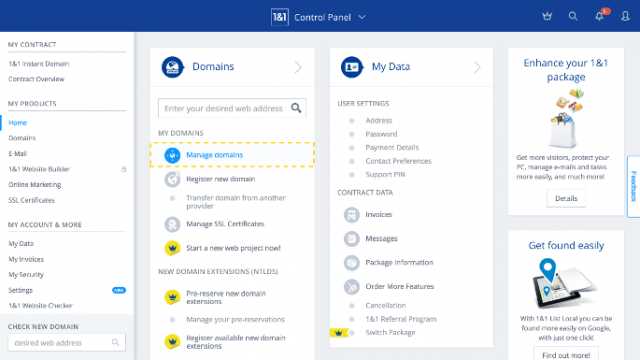 1&1 Hosting Domains