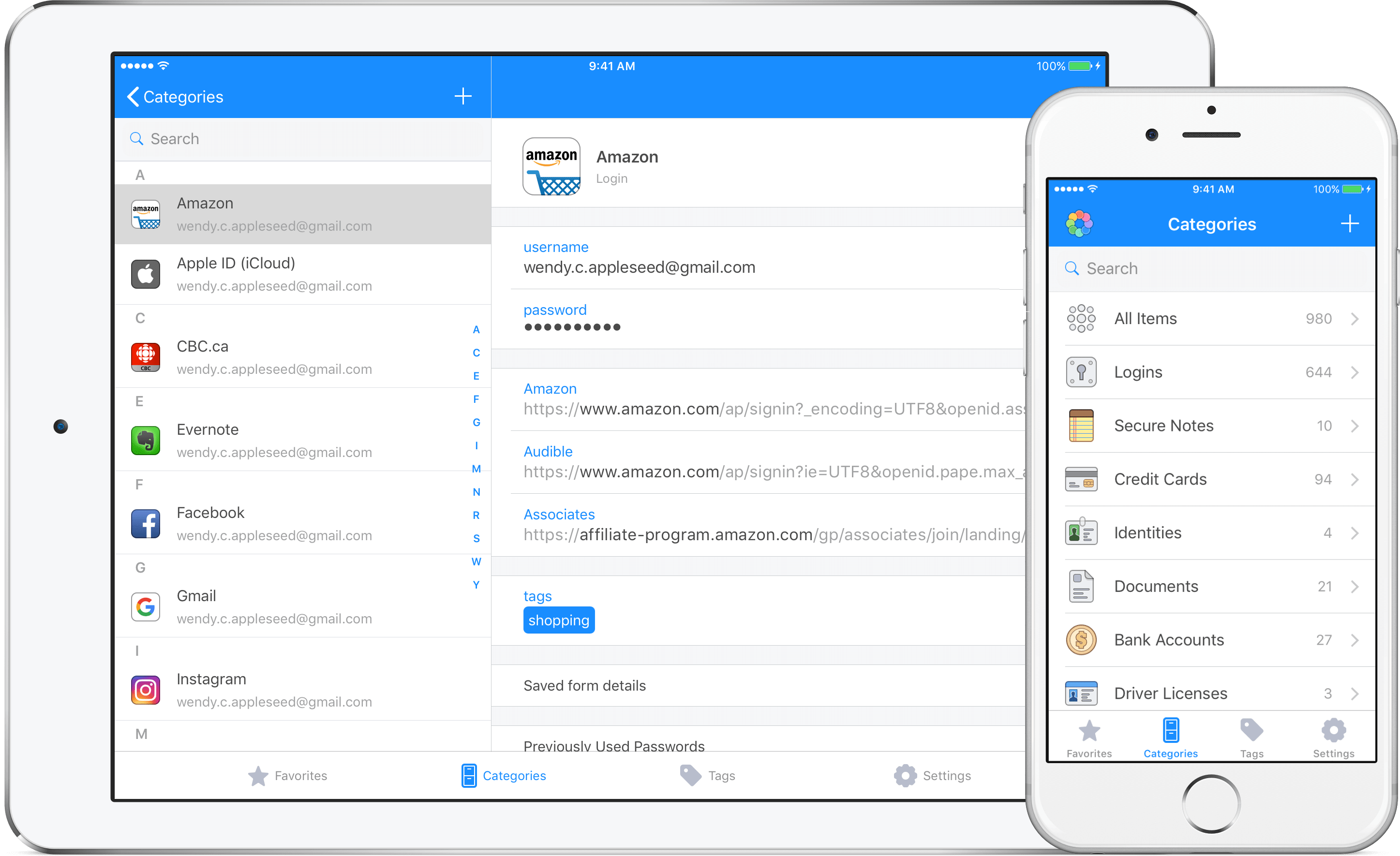 A 1Password entry in iOS