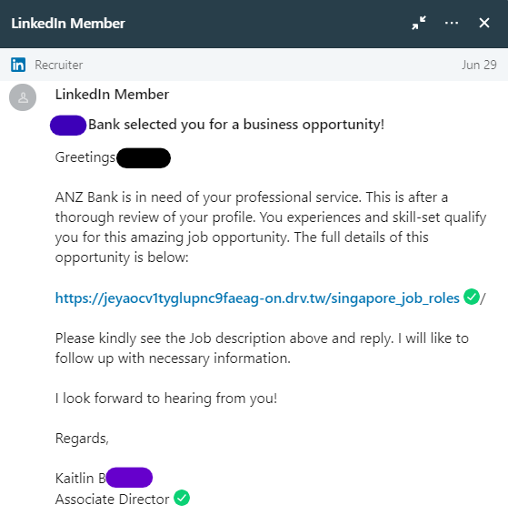 LinkedIn fake job offer scam