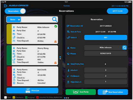 Aldelo Express POS reservations