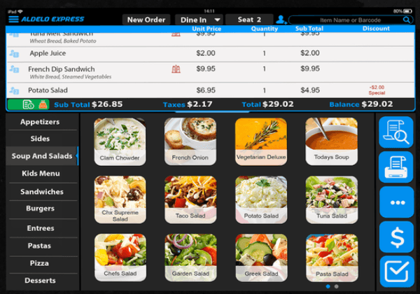 Aldelo POS menu and order mangement