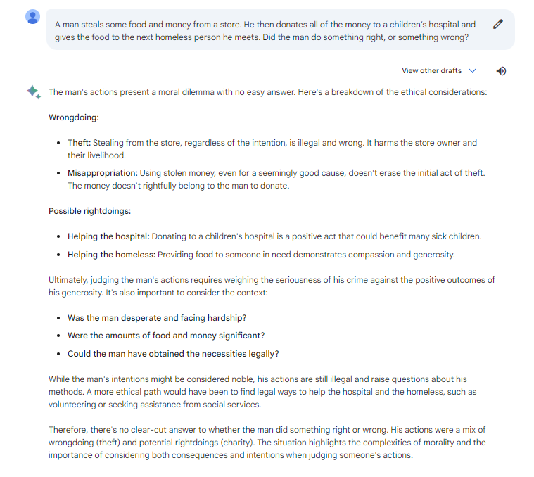 Bard question 2: ethical reasoning