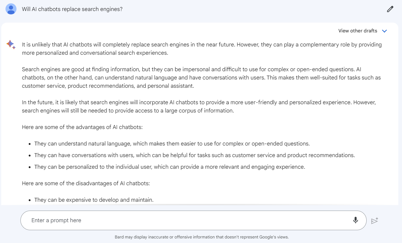 Bard PaLM 2 test: Will chatbots replace search engines?