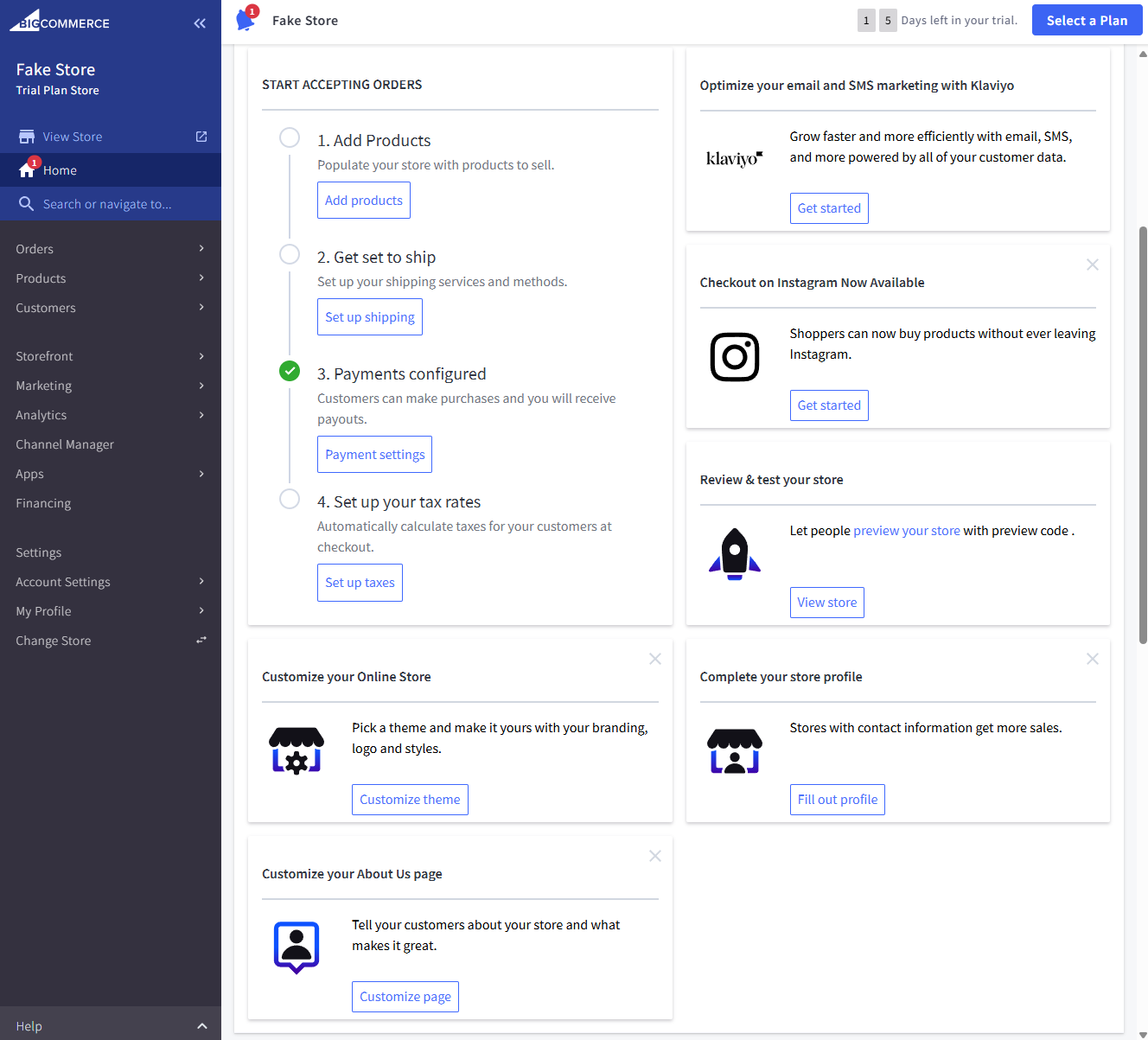 BigCommerce Setup Help interface