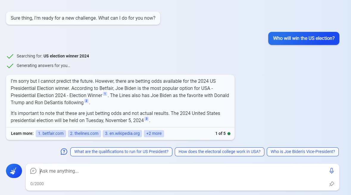 Bing Chat test: who will win the US election?