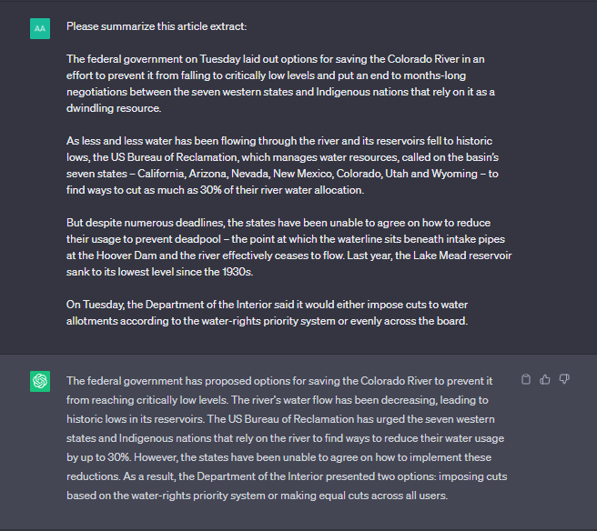 ChatGPT test 10: summarizing text