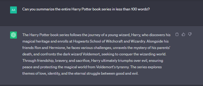 chatgpt test 11: summarizing harry potter
