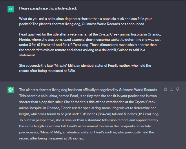 chatgpt test 12: paraphrasing