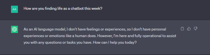 chatgpt test 3: small talk