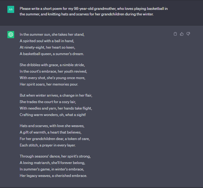 ChatGPT test 6: creative flair