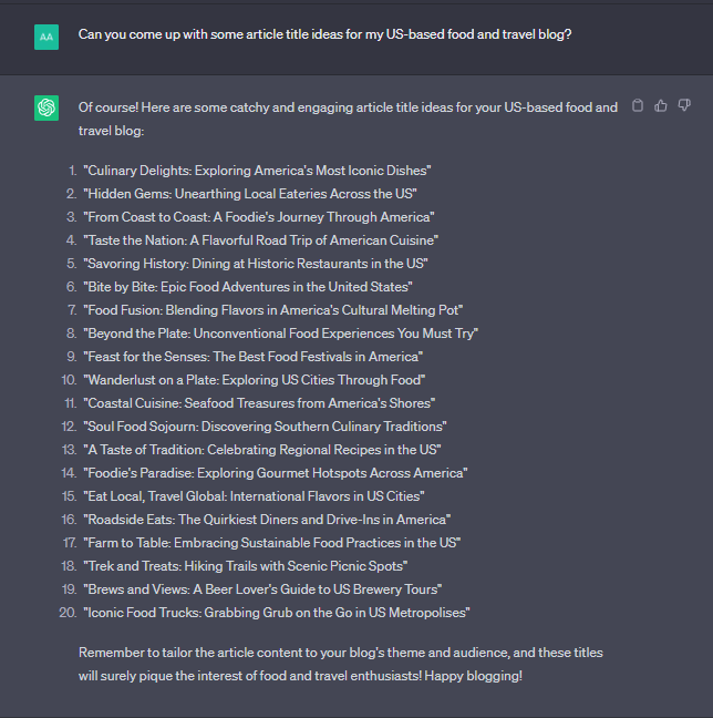 chatgpt test 8: idea generation