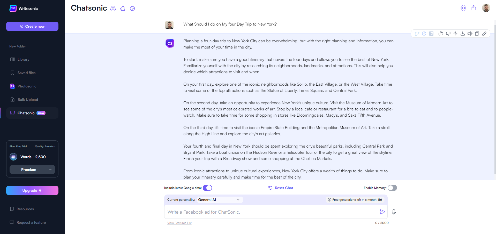 ChatSonic Test question