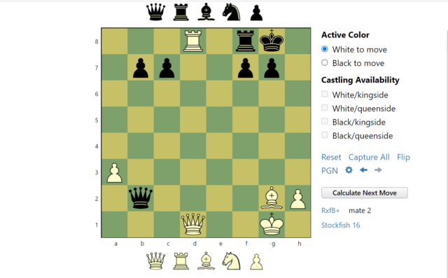 A chess board on the Next Chess Move website
