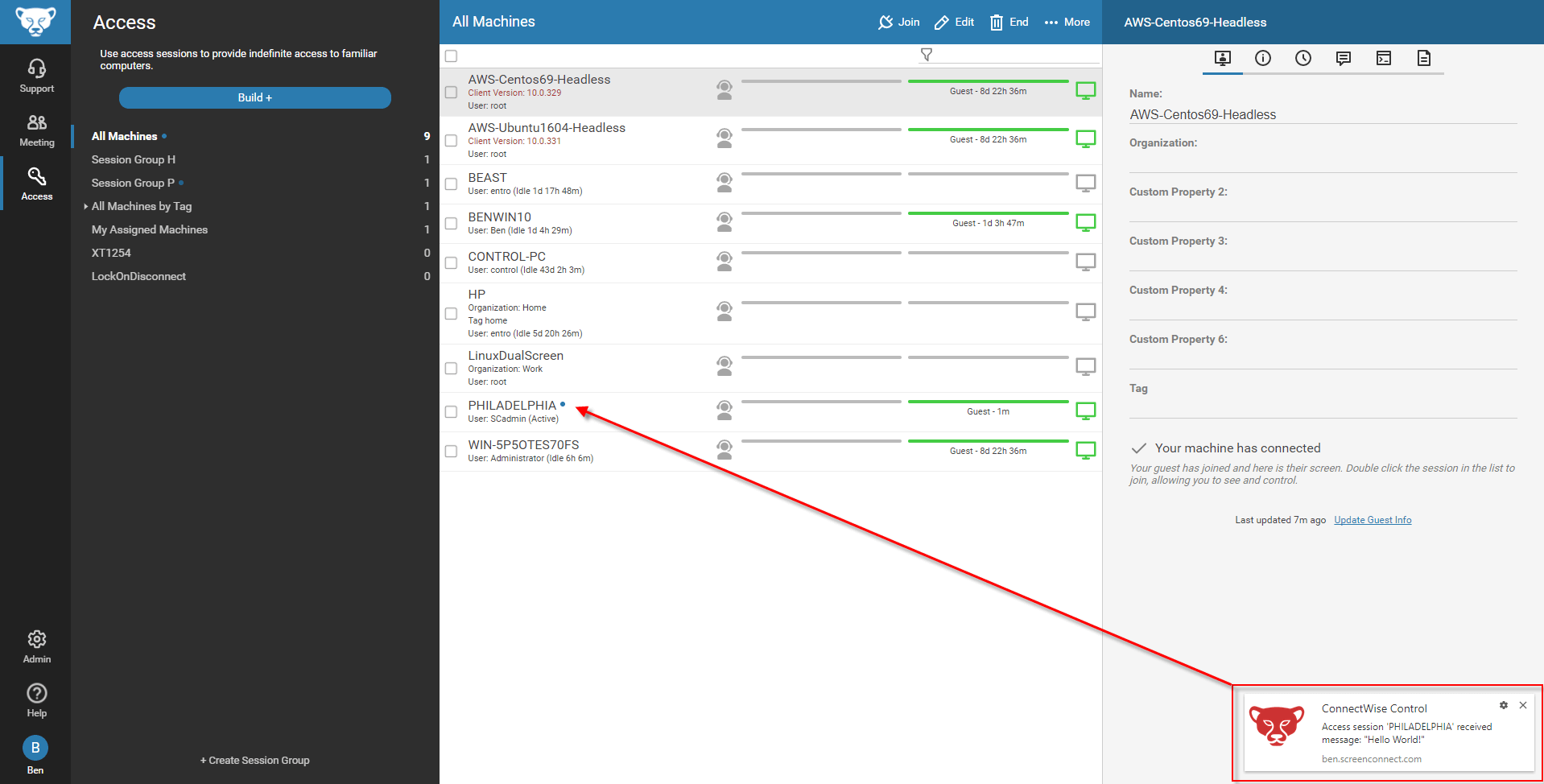 ConnectWise accessing machines