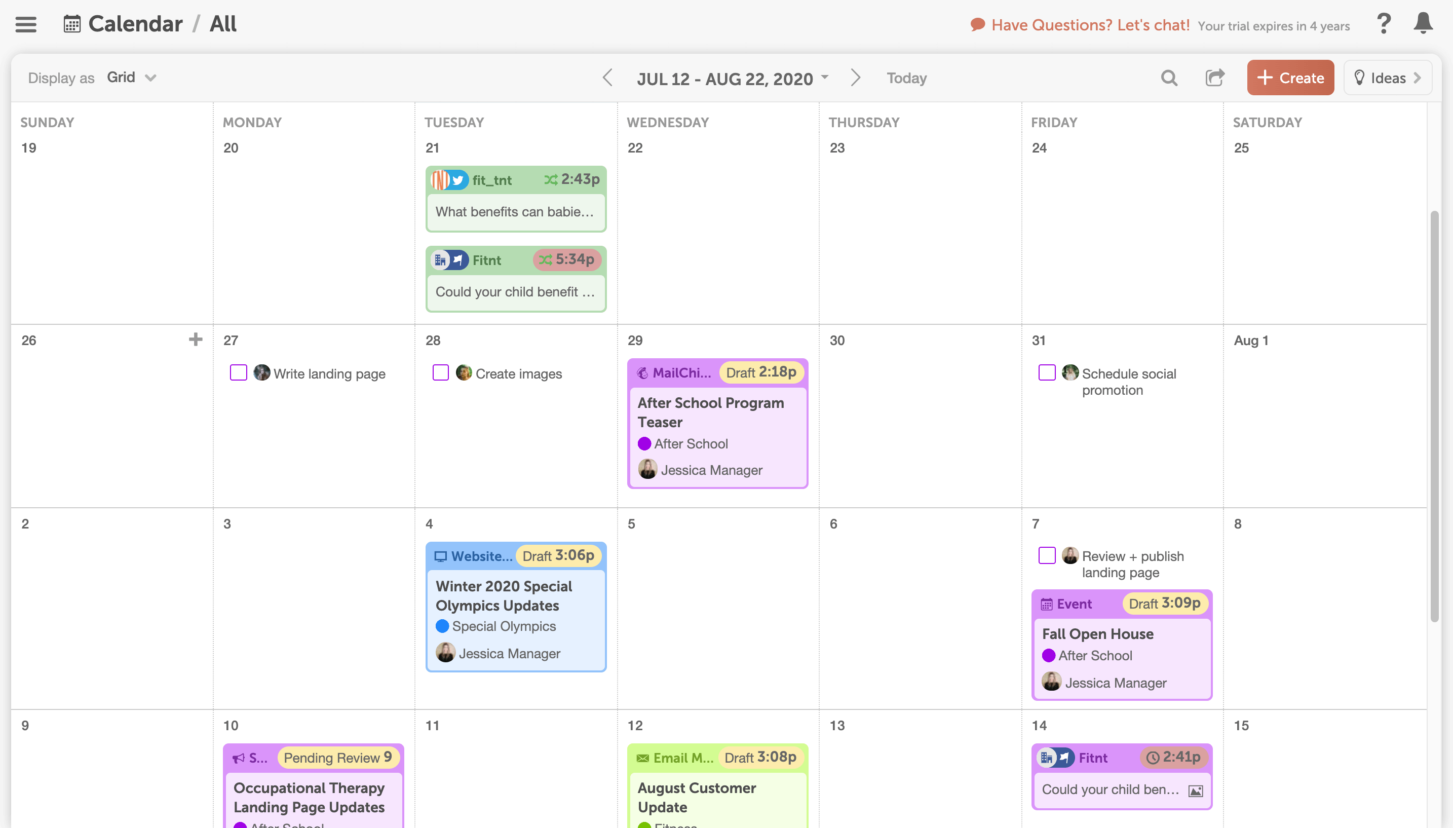 Coschedule: calendar view