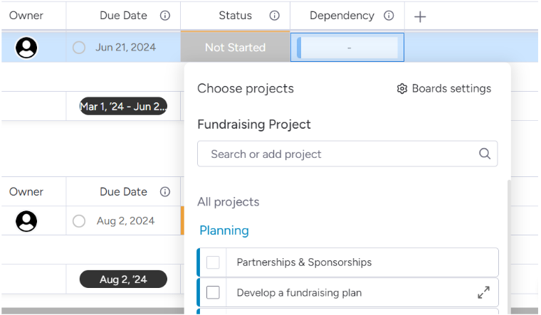 drawing a dependency in monday.com