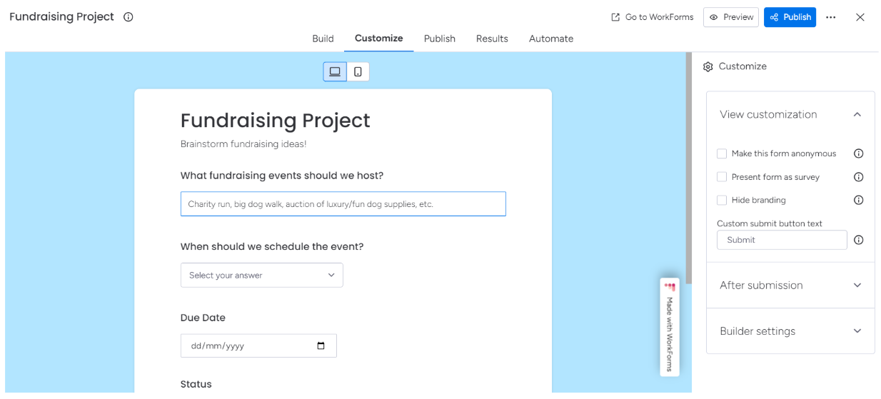 building a form in monday.com